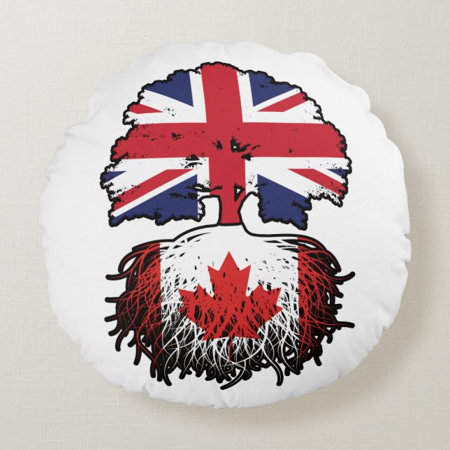 Canada Canadian British UK Tree Roots Flag Round Cushion (Front)