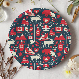 Canada Canadian Christmas Winter Moose Pattern Paper Plate