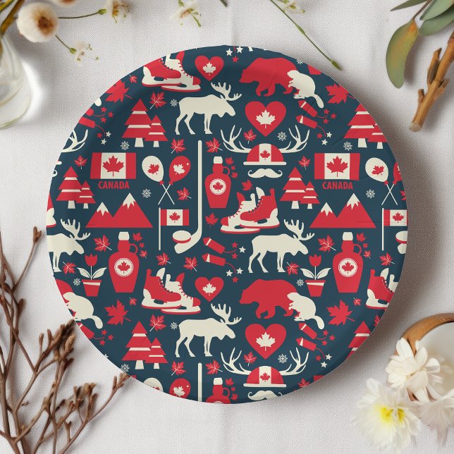 Canada Canadian Christmas Winter Moose Pattern Paper Plate (Creator Uploaded)