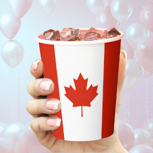 Canada Canadian Flag Maple Leaf Red & White Paper Cups
