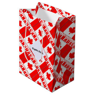 Canada Canadian Flag Tiled Snow Cap Personalised Medium Gift Bag
