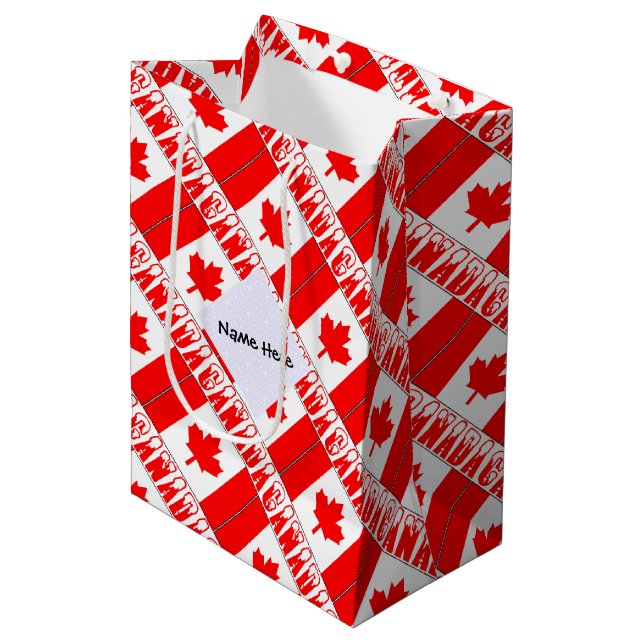 Canada Canadian Flag Tiled Snow Cap Personalised  Medium Gift Bag (Front Angled)