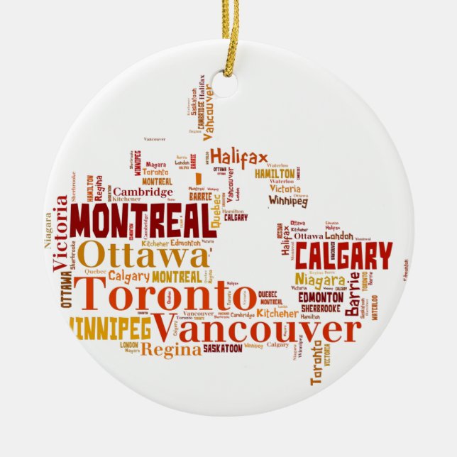 Canada Cities Word Art Ceramic Tree Decoration (Front)