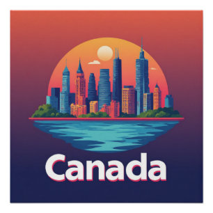Canada City Skyline At Sunset Travel Poster