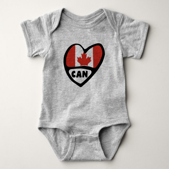 Canada Country Code Flag Heart, CAN Baby Bodysuit (Front)