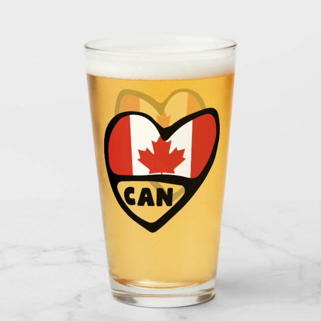 Canada Country Code Flag Heart, CAN Glass (Front Filled)
