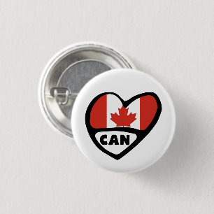 Canada Country Code Flag Heart Pin Badge, CAN