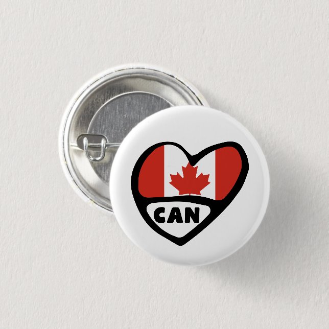 Canada Country Code Flag Heart Pin Badge, CAN (Front & Back)