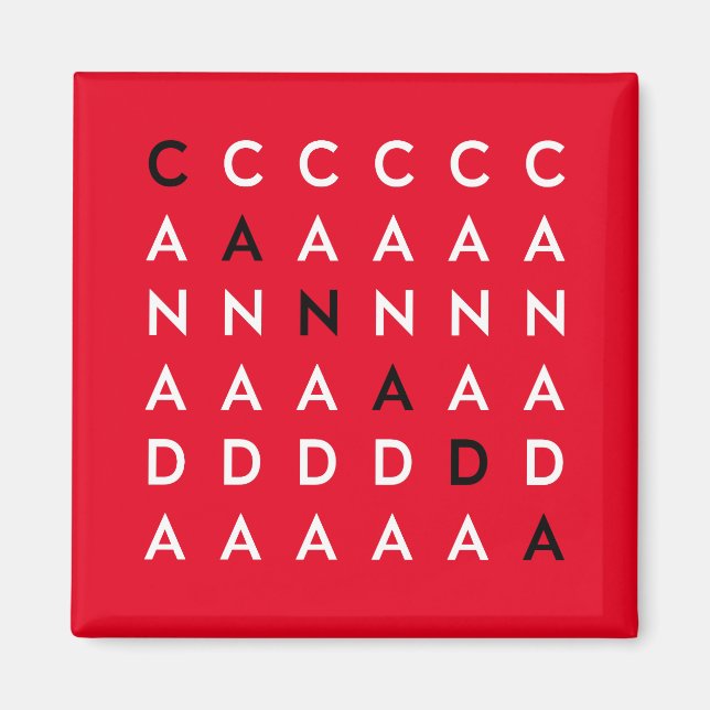 Canada Crossword Puzzle Grid Red Color Magnet (Front)