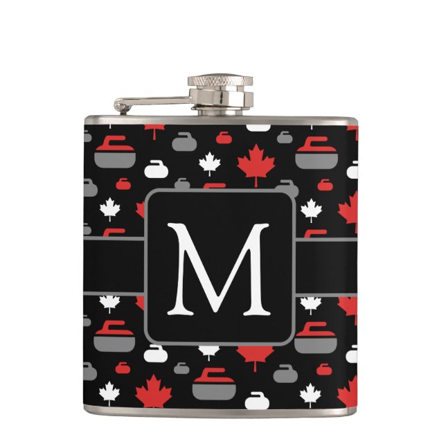 Canada Curling Rocks Flask with Monogram (Front)