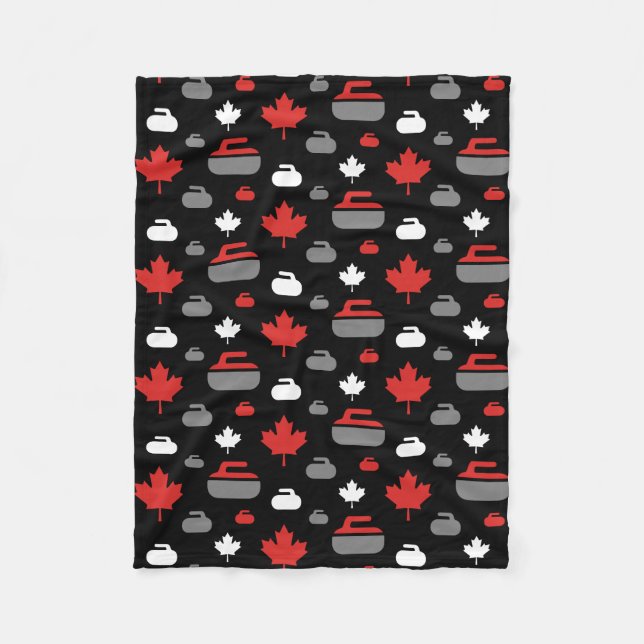 Canada Curling Rocks Fleece Blanket (Customisable) (Front)