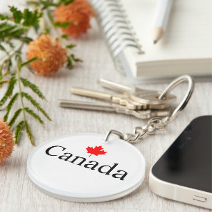 Canada custom text with red maple leaf minimalist key ring
