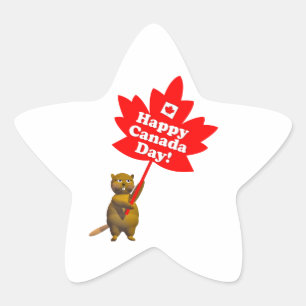 Canada Day Beaver and Maple Leaf Star Sticker