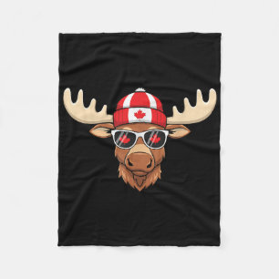 Canada Day Canadian Flag Maple Leaf Moose Sungles Fleece Blanket