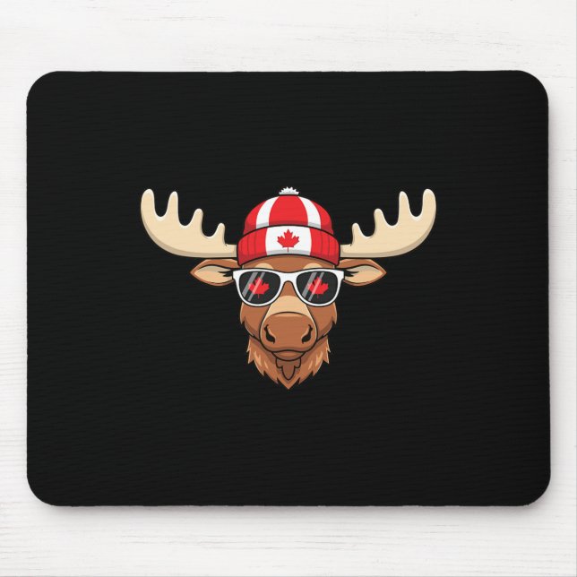Canada Day Canadian Flag Maple Leaf Moose Sungles  Mouse Pad (Front)
