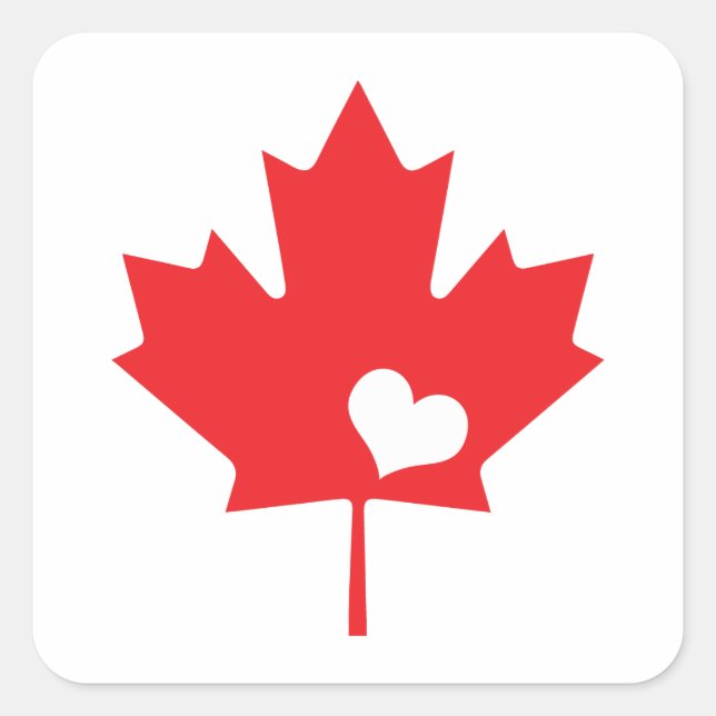 Canada Day Canadian Maple Leaf and Heart Square Sticker (Front)