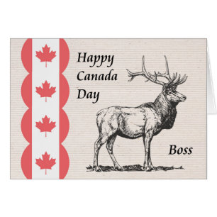 Canada Day Card for Boss with Moose & Flag Icon