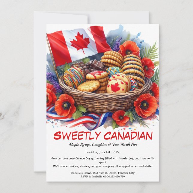Canada Day Cookies & Coquelicots Sweetly Canadian Invitation (Front)