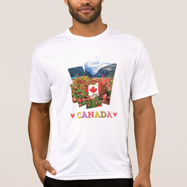 Canada Day Lake Louise Rocky Mountains Flowers  T-Shirt (Front)