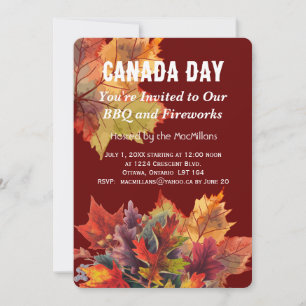 Canada Day Maple Leaf BBQ Party Invitation