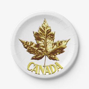 Canada Day Plates Gold Canada Leaf Paper Plates