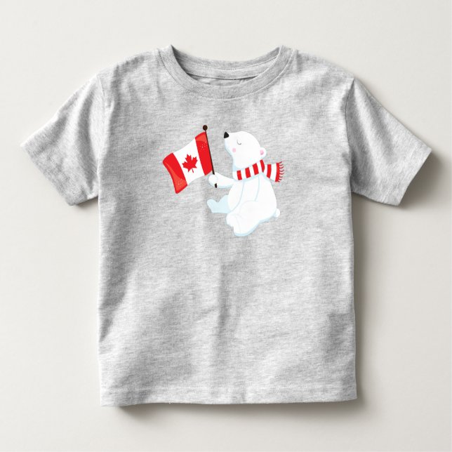 Canada Day, Polar Bear, Bear With Flag, Holiday Toddler T-Shirt (Front)