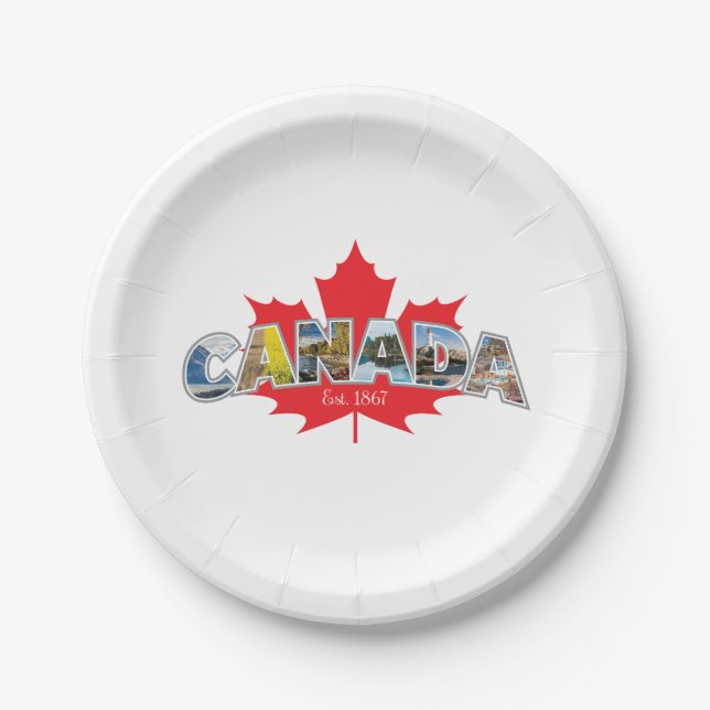 "Canada Est. 1867" With Maple Leaf Graphic Paper Plate (Front)