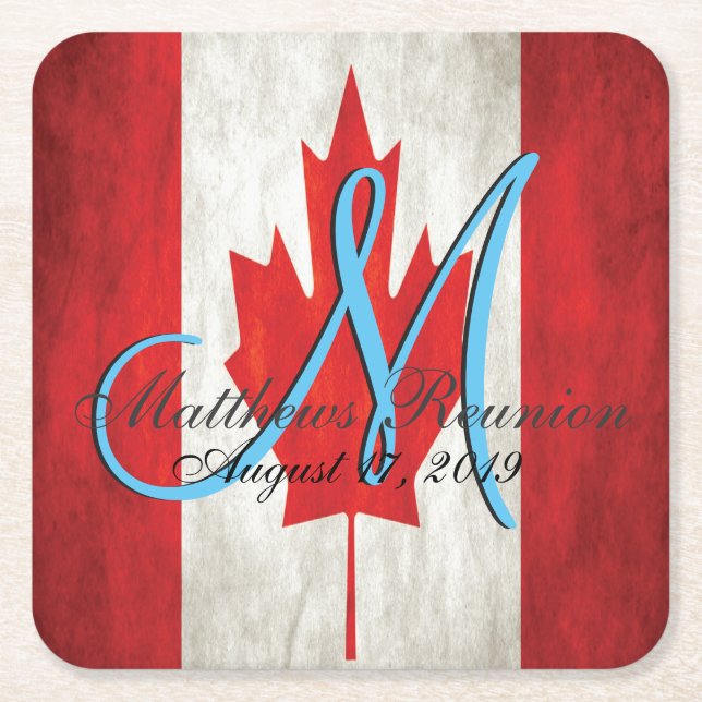 Canada Family Reunion Flag Monogram Square Paper Coaster (Front)