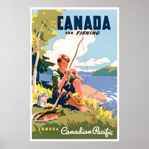 Canada Fishing Art Travel Poster Angler's Retro