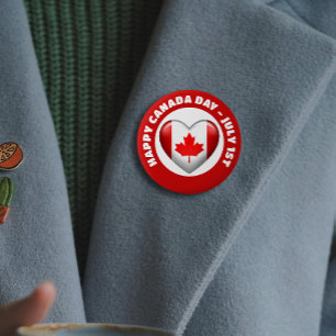 Canada Flag   3D Heart Icon   Emblem Brooch 6 Cm Round Badge