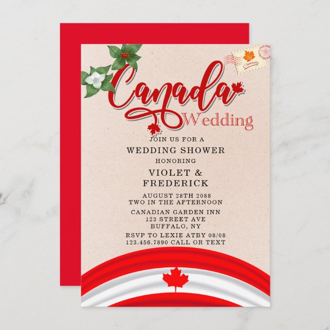 Canada Flag and Florals Wedding Shower Invitation (Front/Back)