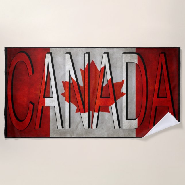 Canada Flag and LOGO Black Edges Beach Towel (Front)