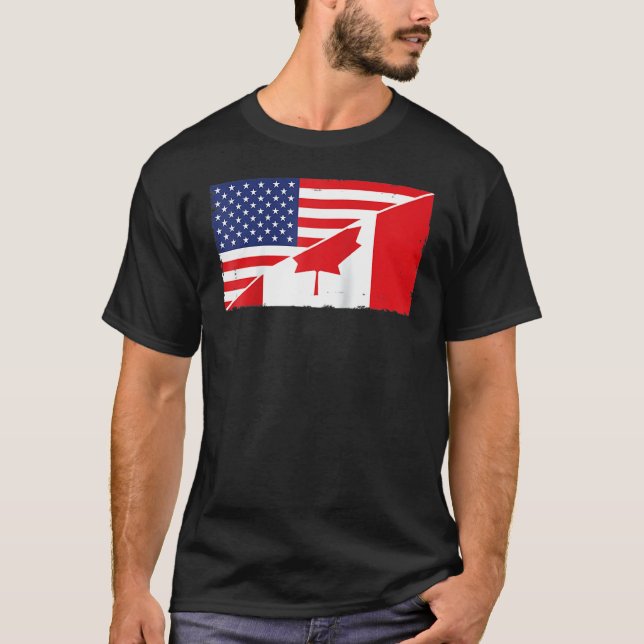 Canada Flag And Usa Flag Roots Canadian Ancestry A T-Shirt (Front)