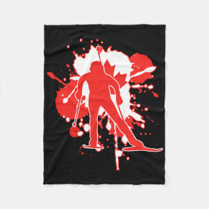 Canada Flag Biathlonist - Canadian Biathlon Fleece Blanket