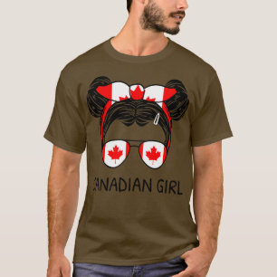 Canada Flag Canadian Girl With Messy Buns I T-Shirt