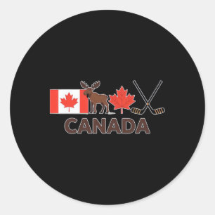 Canada Flag Canadian Maple Leaf Deer Ice Hockey _1 Classic Round Sticker