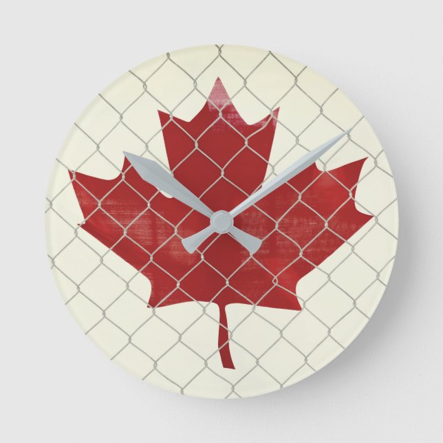 Canada Flag. Chain Link Fence. Rustic. Cool. Round Clock (Front)