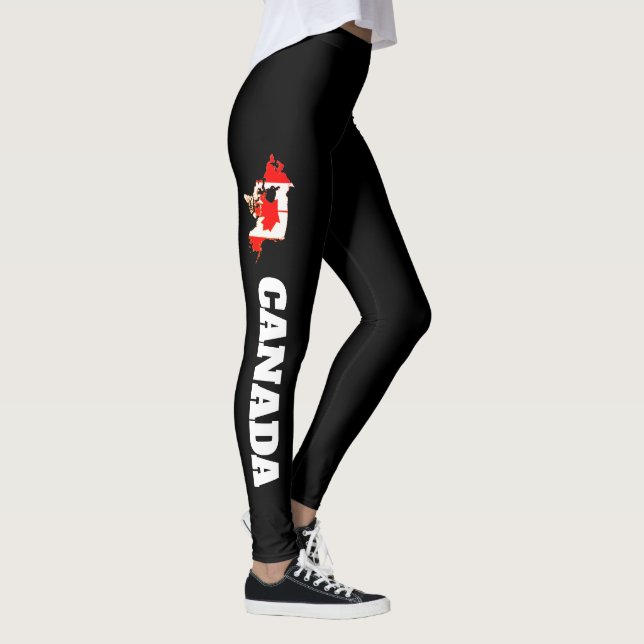 Canada Flag Design Red White Black Leggings Womens (Right)
