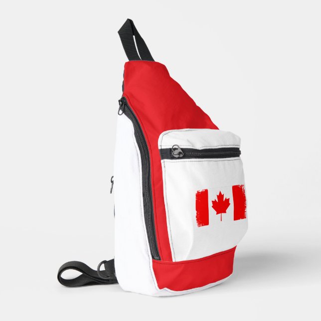 Canada flag distressed  sling bag (Left Corner)