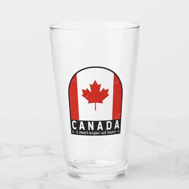 Canada Flag Emblem Distressed Vintage Glass (Front)