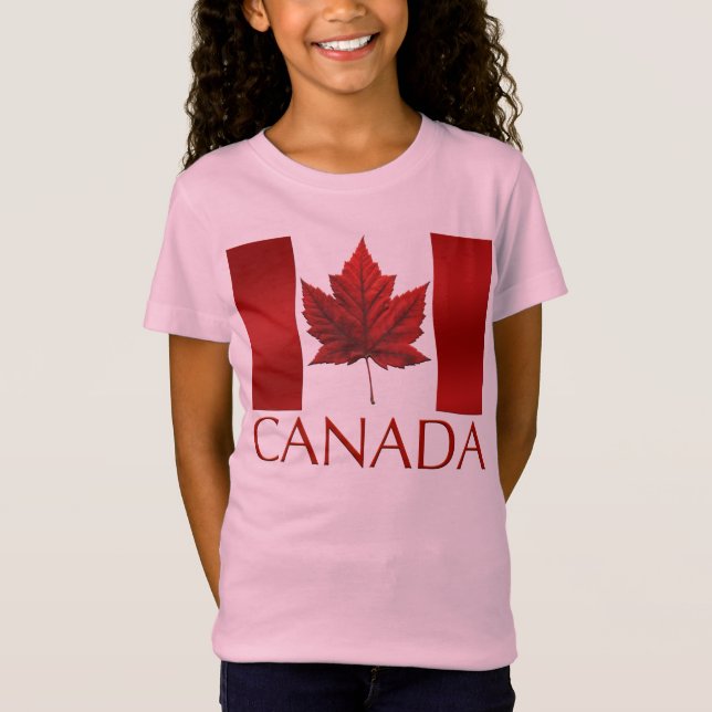 Canada Flag Girl's T-shirt Kid's Canada Souvenirs (Front)
