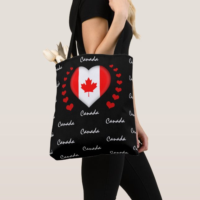 Canada Flag & Heart, Canadian Flag fashion /sport Tote Bag (Close Up)