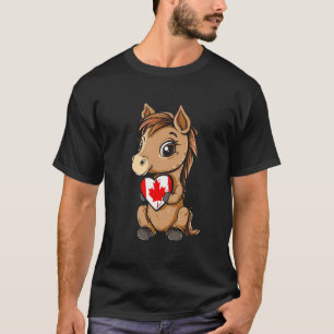 Canada Flag Heart Horse Canada Maple Leaf Canadian T-Shirt