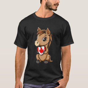 Canada Flag Heart Horse Canada Maple Leaf Canadian T-Shirt