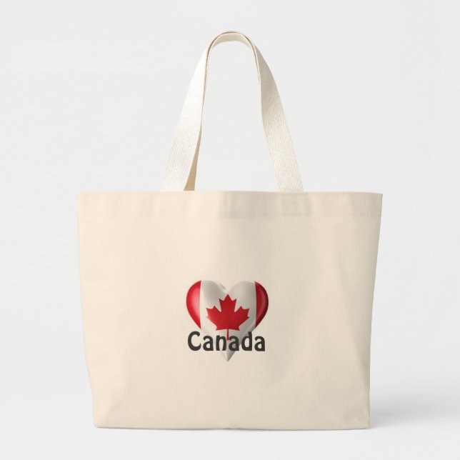 Canada Flag Heart Large Tote Bag (Front)
