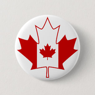 Canada Flag in Maple Leaf - White 6 Cm Round Badge