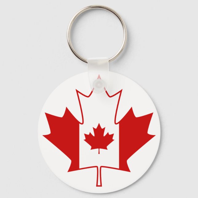 Canada Flag in Maple Leaf - White Key Ring (Front)
