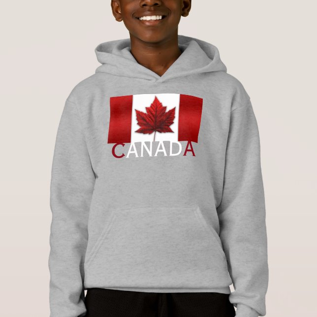 Canada Flag Kid's Hoodie Shirt Canada Souvenir Top (Front)
