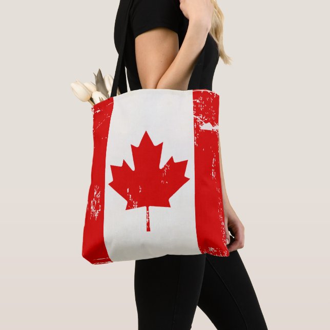 Canada Flag Maple Leaf Distressed Grunge Old Look Tote Bag (Close Up)
