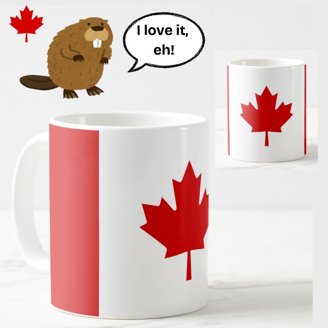 Canada Flag Maple Leaf Red White Patriotic Coffee Mug (A patriotic red and white Canada flag coffee mug with classic maple leaf!)